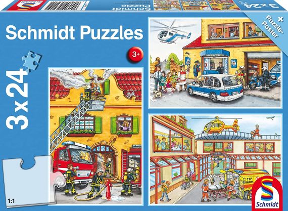 Immagine puzzle 3 Puzzle da 24 Pezzi - Pompieri e Polizia